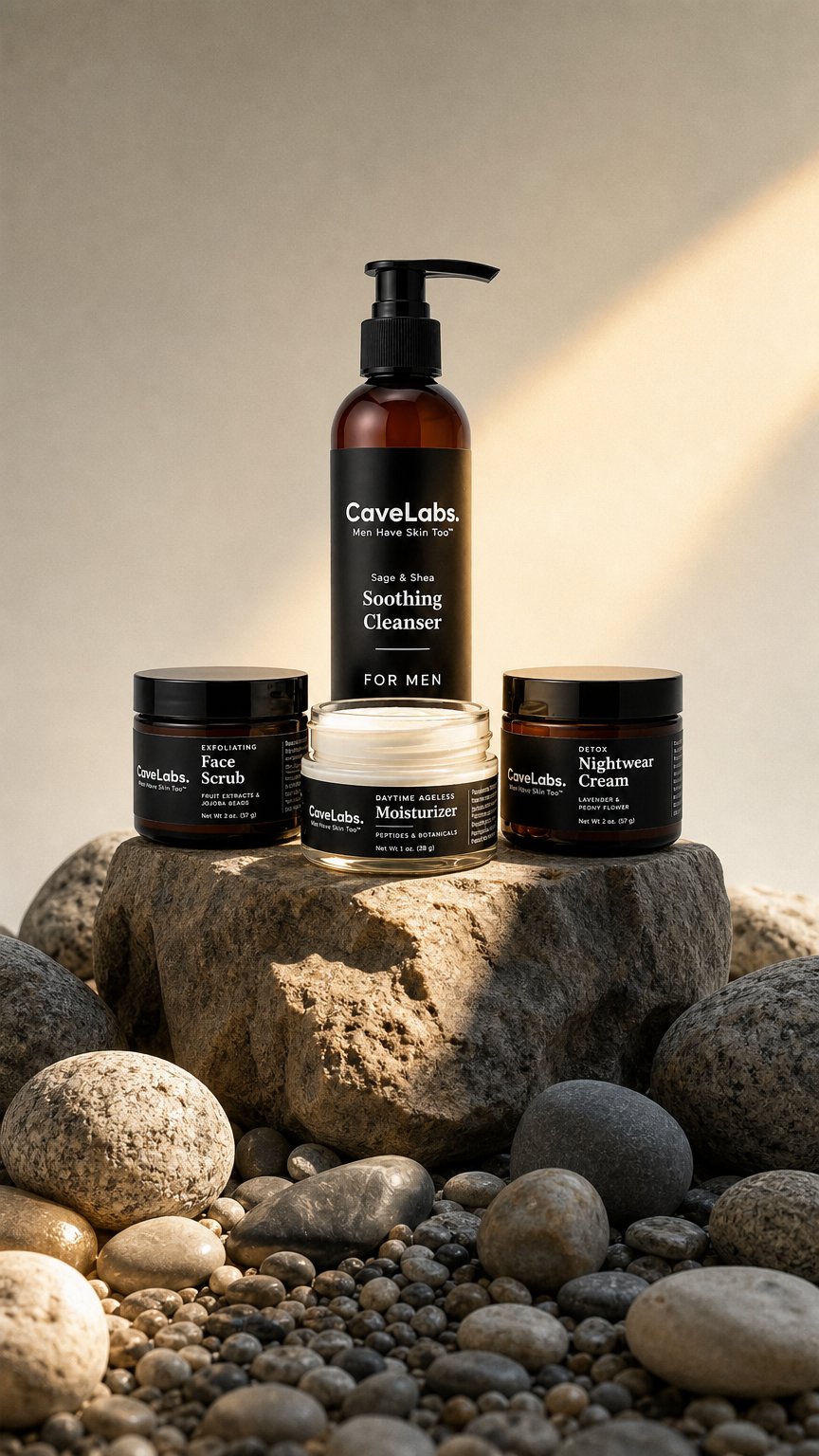 AI product shot of Cave Labs Starter Men's Skincare Bundle