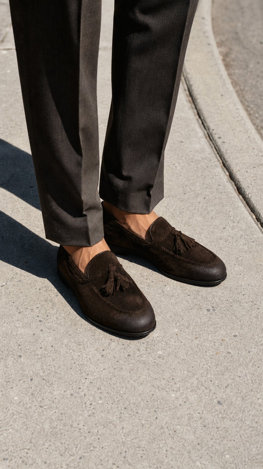 AI product shot of Mocassino con Nappine in Pelle Scamosciata Effetto Vintage