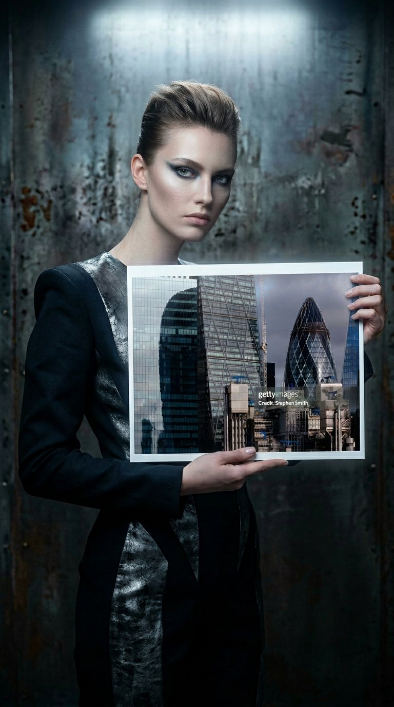 AI product shot of City of London skyscrapers on an atmospheric autumn day - stock photo
