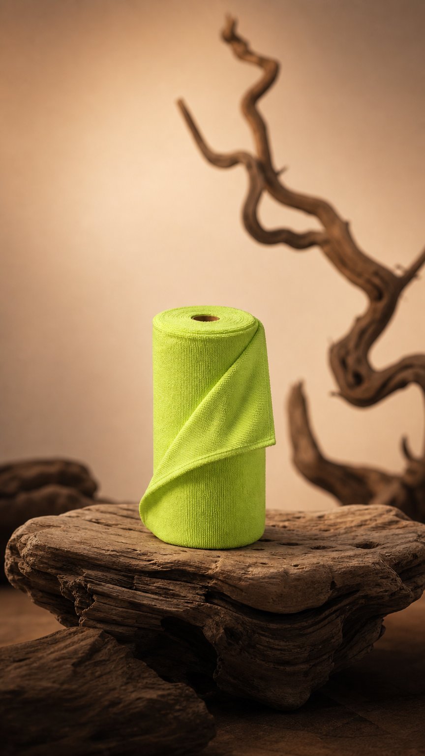 AI product shot of Tear-N-Clean Microfiber Towels on a Roll