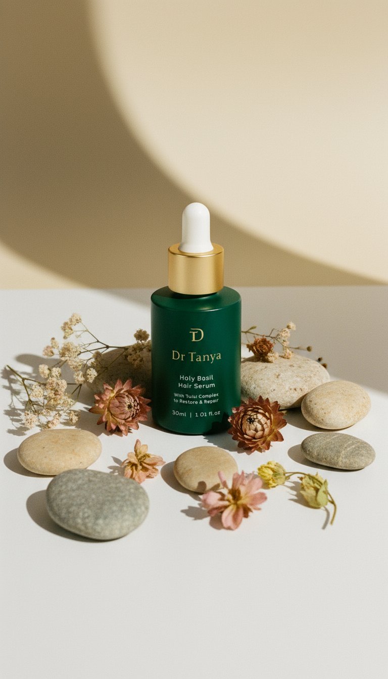 AI product shot of Holy Basil Hair Serum