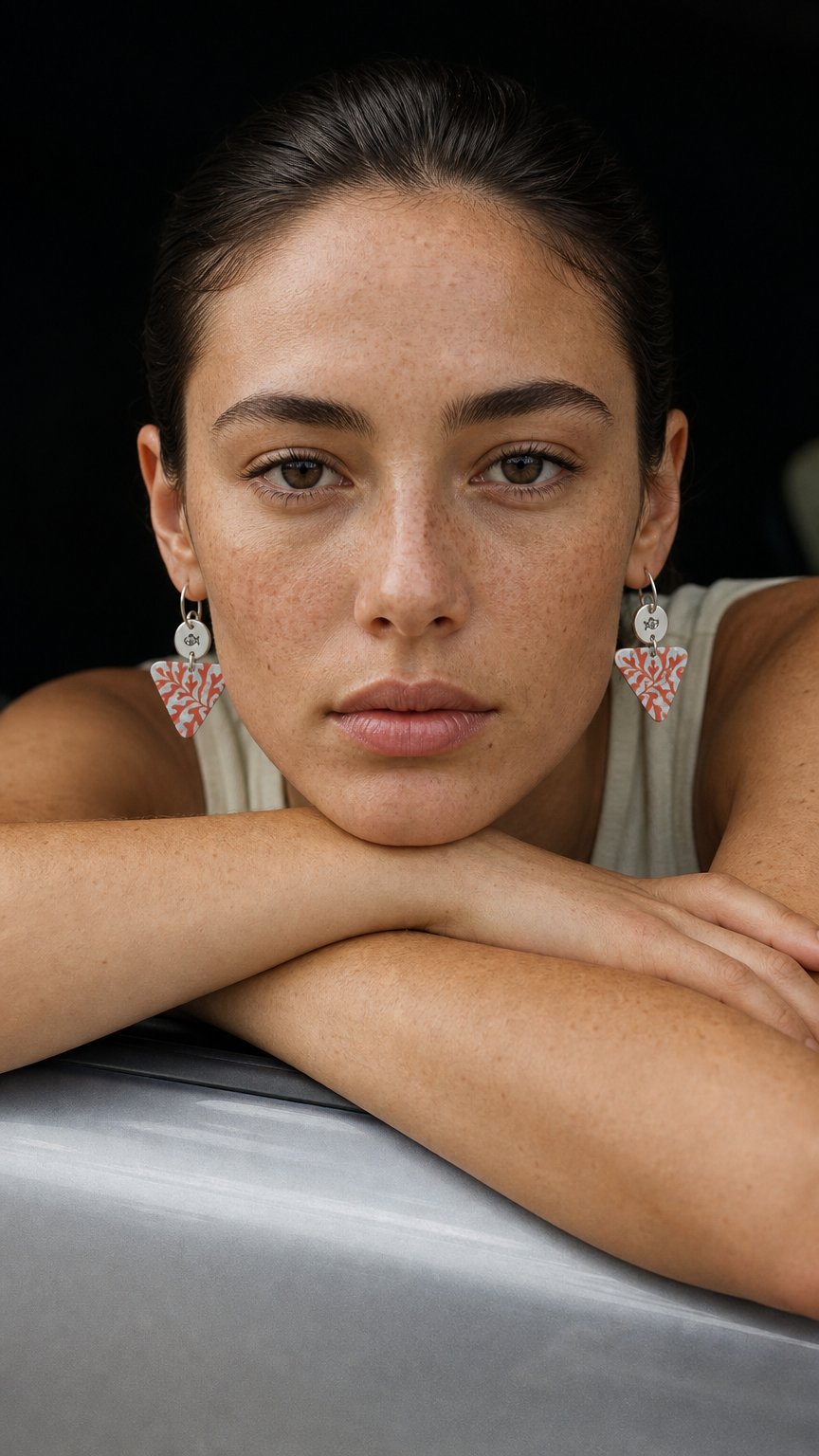 AI product shot of SEASCAPE – Seaweed triangle earrings