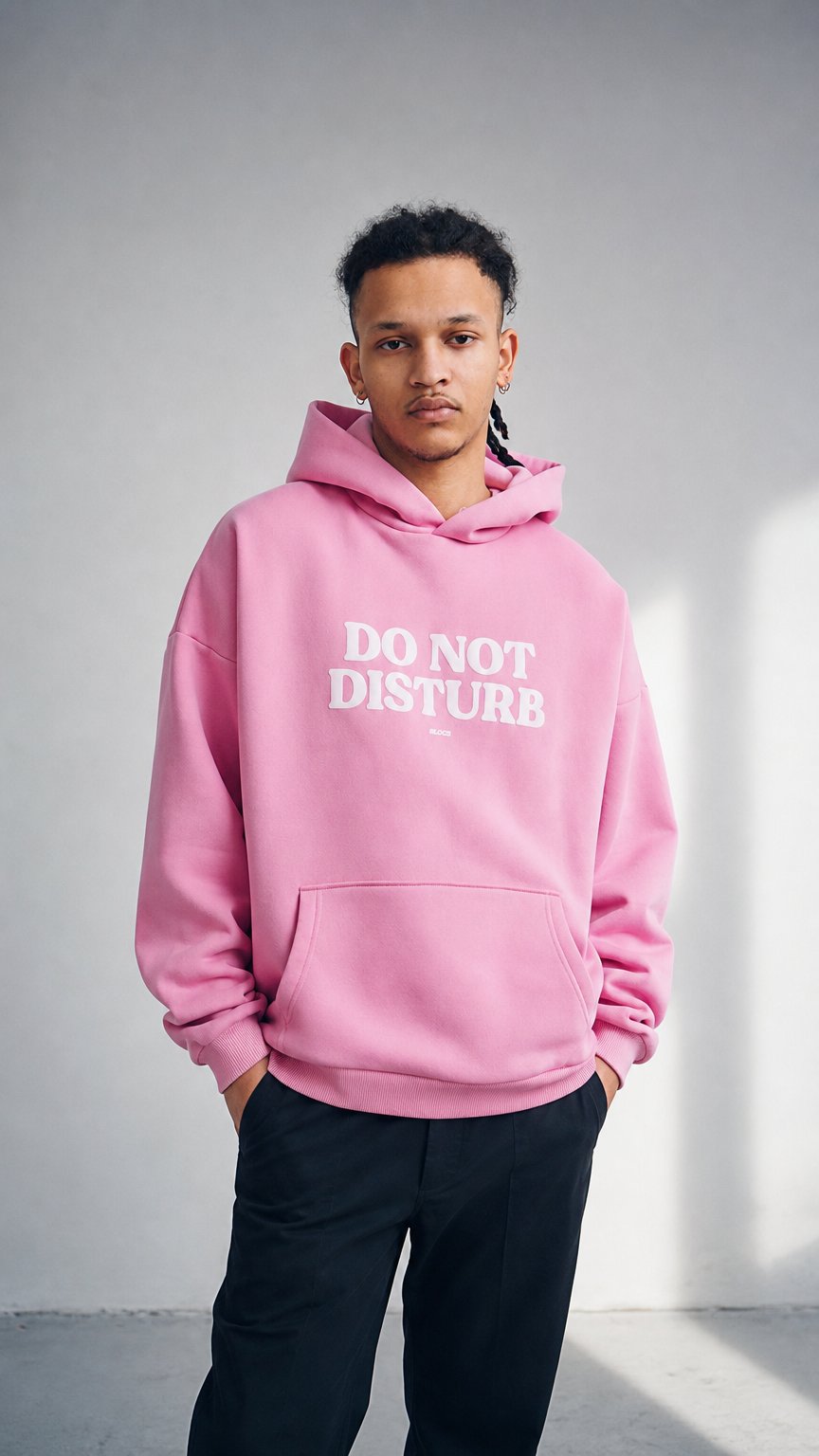 AI product shot of DND HOODIE - BABY PINK