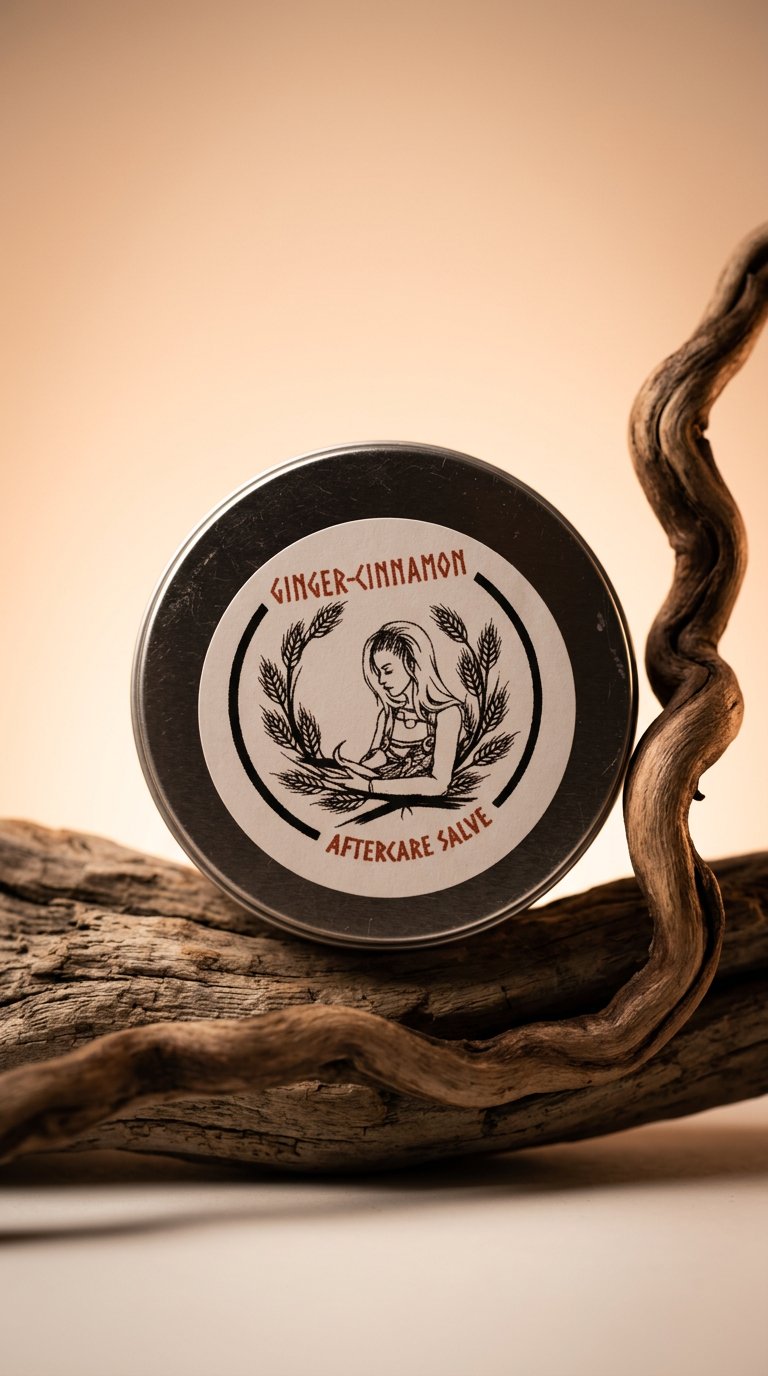 AI product shot of After Care Salve- Ginger Cinnamon