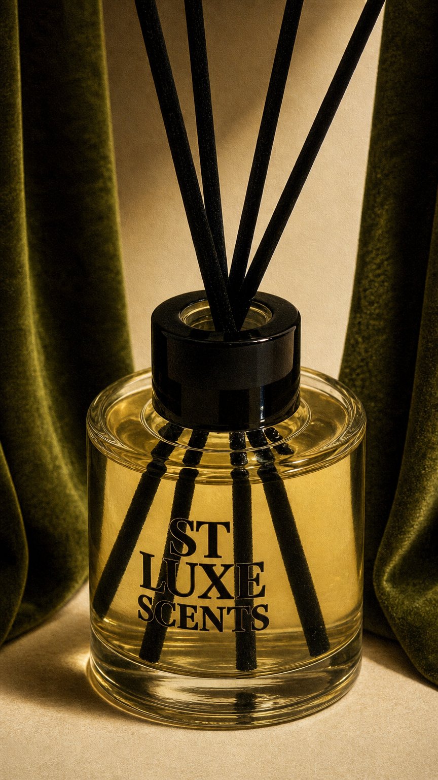 AI product shot of Golden Ambition - Reed Diffuser