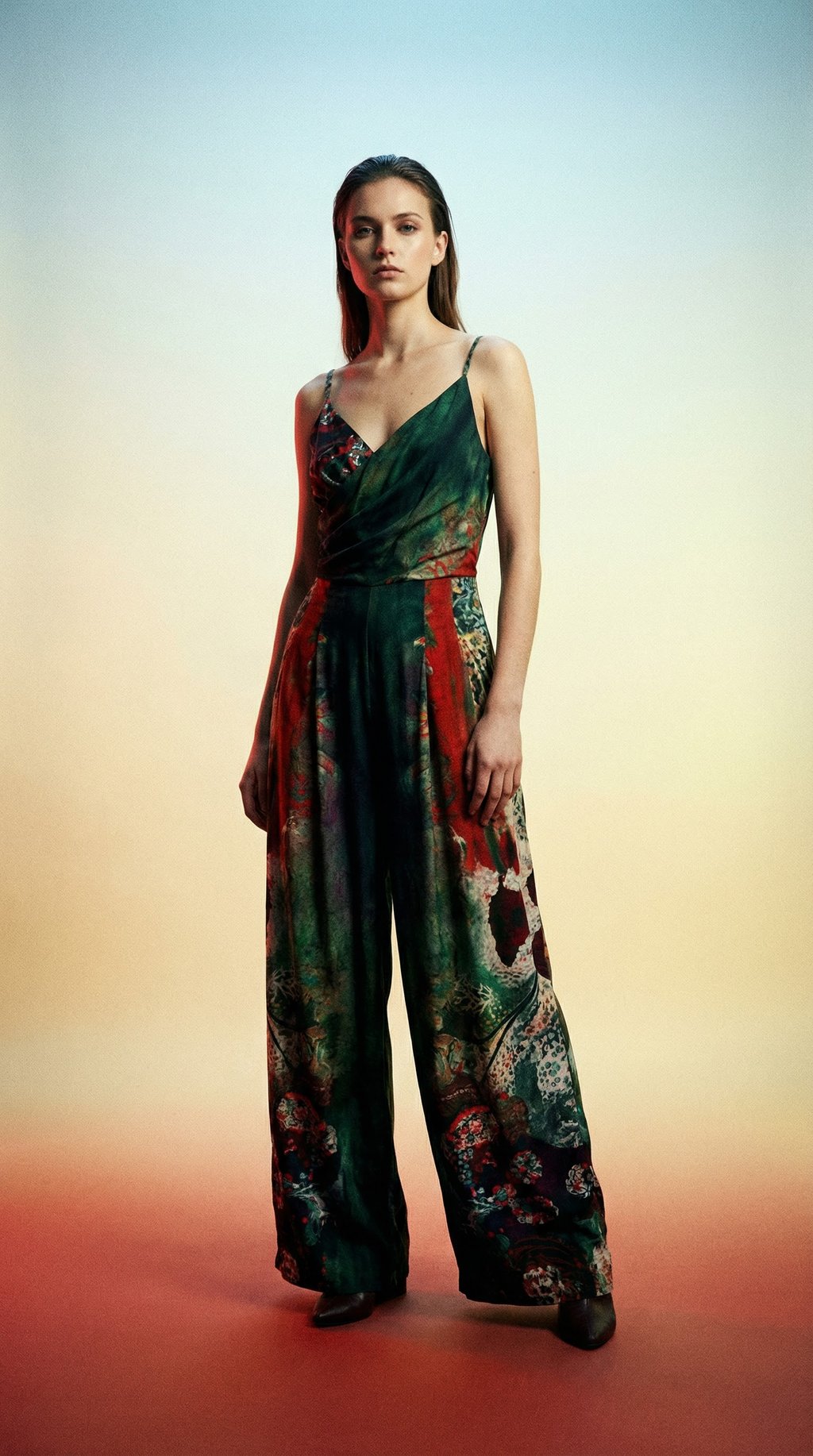 AI product shot of Meadow Wild Orchid Wide Leg Jumpsuit