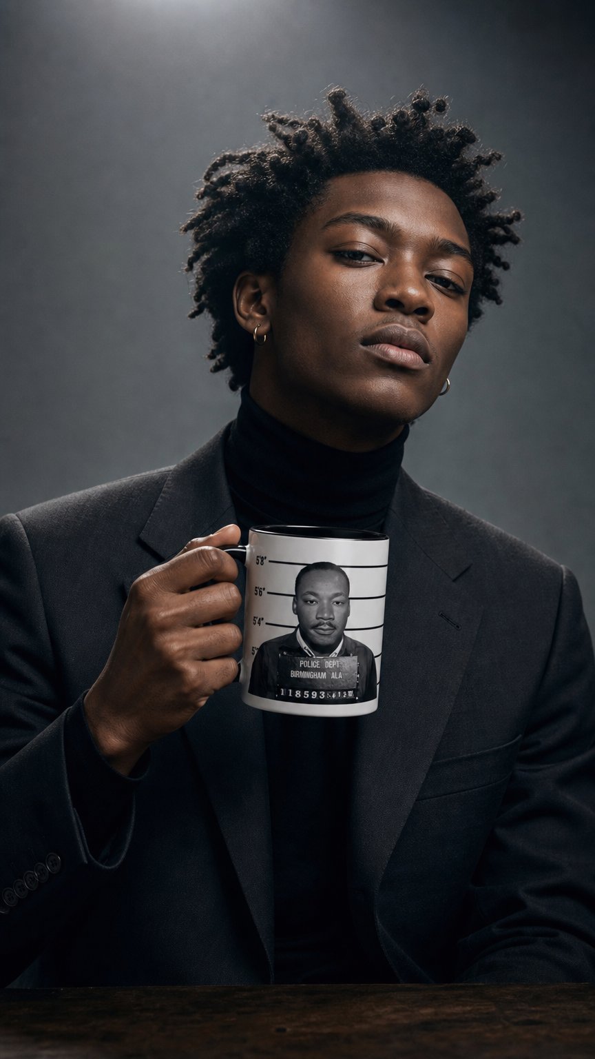 AI product shot of Martin Luther King Jr. Mugshot Mug