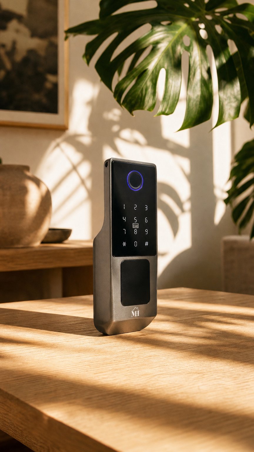 AI product shot of Cerradura inteligente para verjas exteriores – FORTRESS ONE