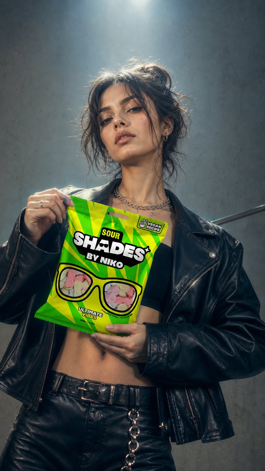 AI product shot of Shades by Niko: Sour Ultimate Vibes (150g)