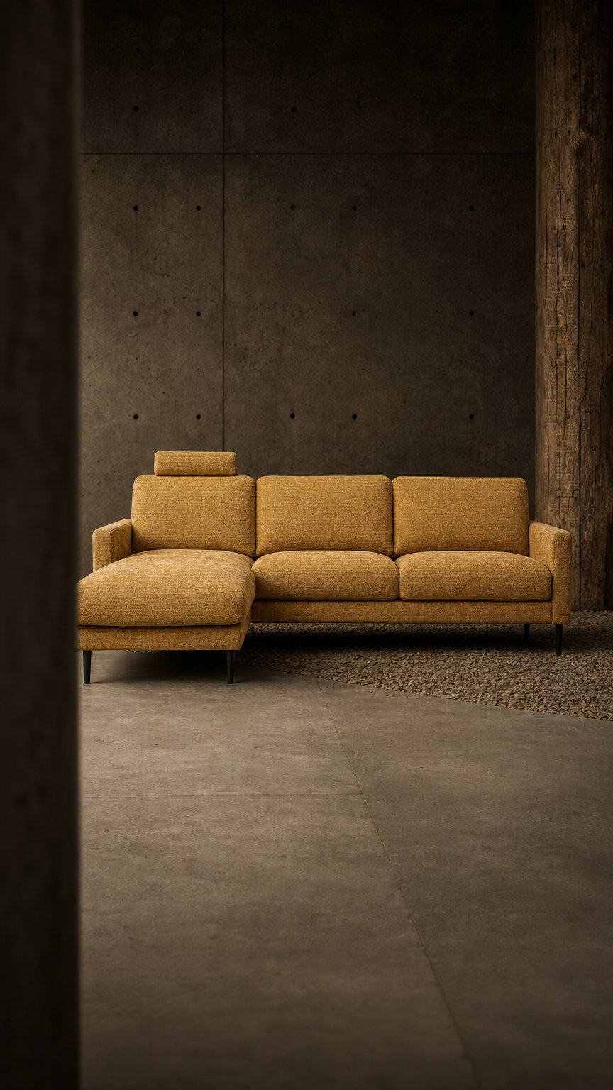 AI product shot of Lemon 3 seter Sjeselongsofa 270x160cm tekstil Miami Mustard 06