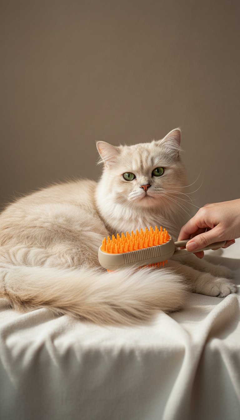 AI product shot of FurEase Pro - Steamy Dog Brush