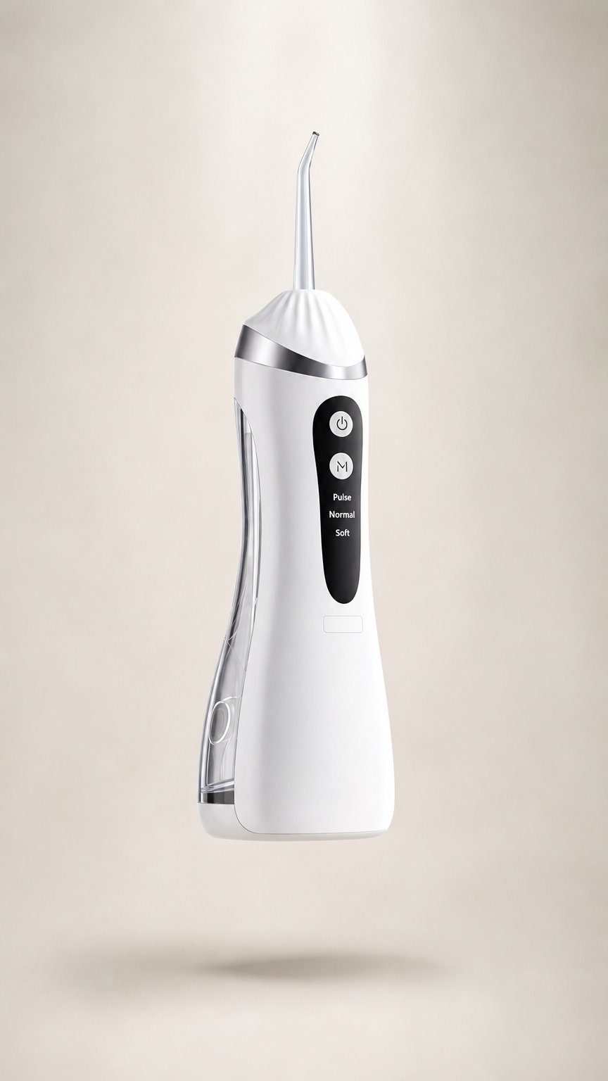 AI product shot of FLOSSD - Portable Waterproof Water Flosser