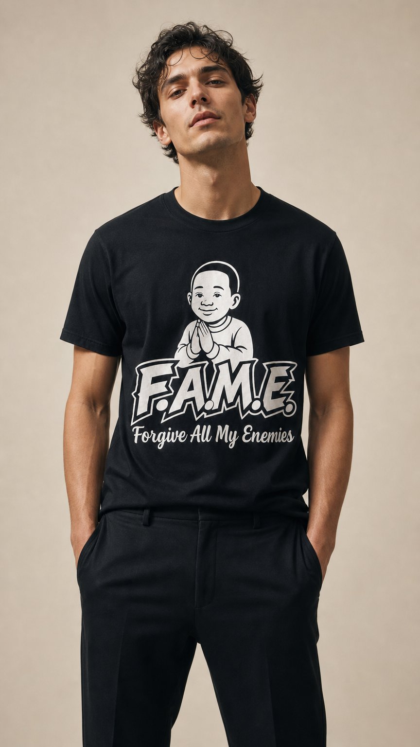 AI product shot of F.A.M.E Signature Tee