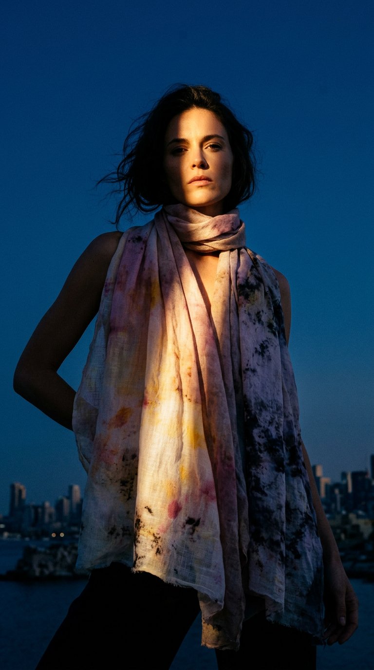 AI product shot of Hand Woven Linen Oversized Scarf-Persimmon