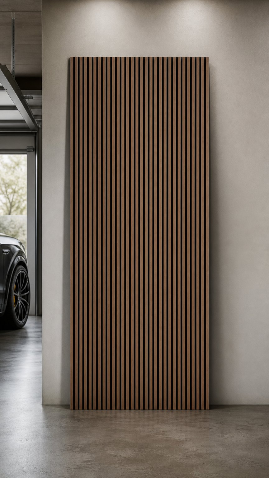 AI product shot of Luxury American Walnut Acoustic Slat Wood Wall Panels | Original Slatpanel®