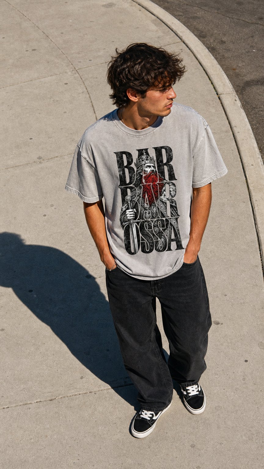 AI product shot of Barbarossa – Oversized T-Shirt | German Legends