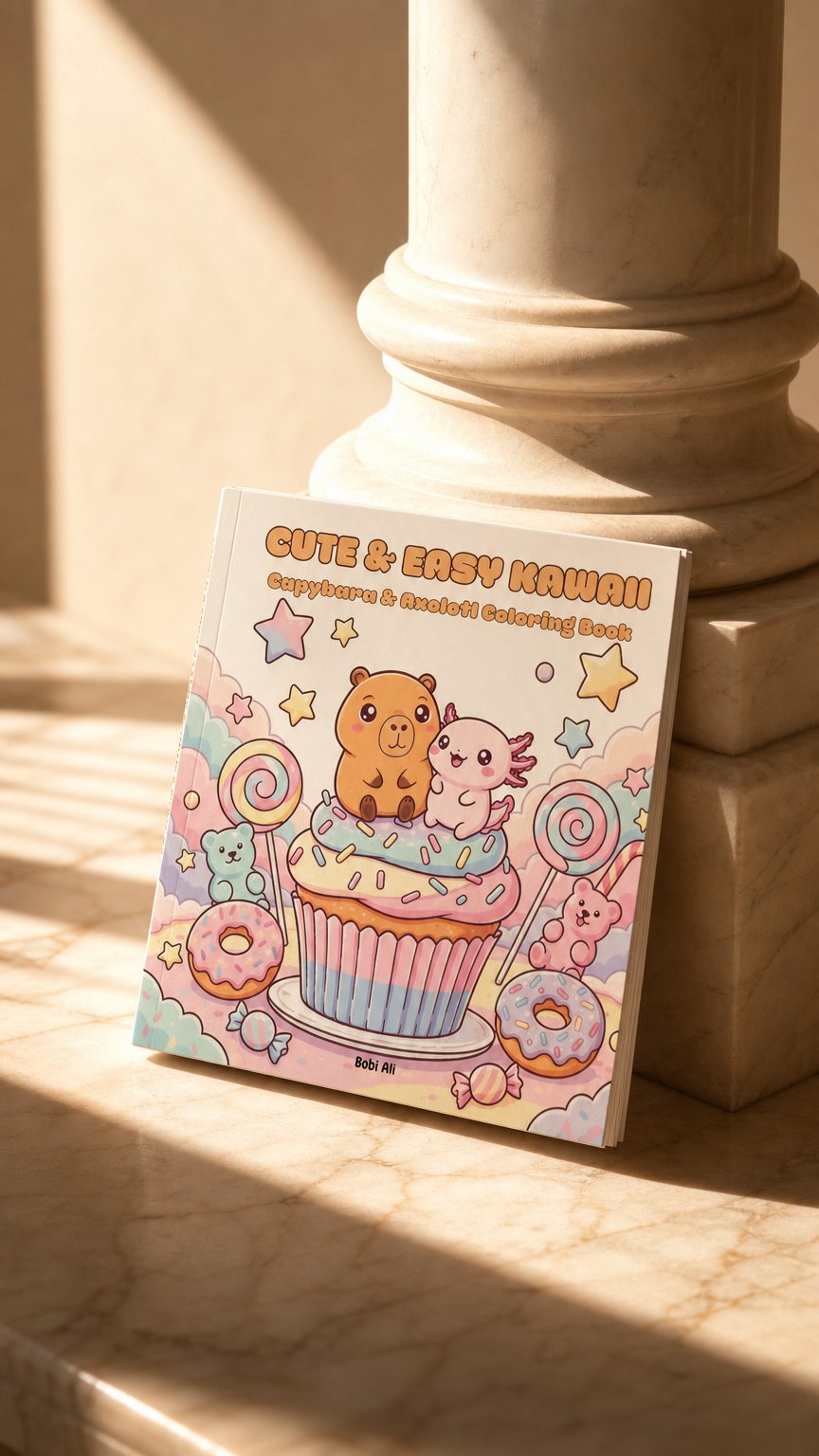 AI product shot of Cute & Easy KAWAII: Capybara & Axolotl Coloring Book (Cozy Capybara & Axolotl Adventures)