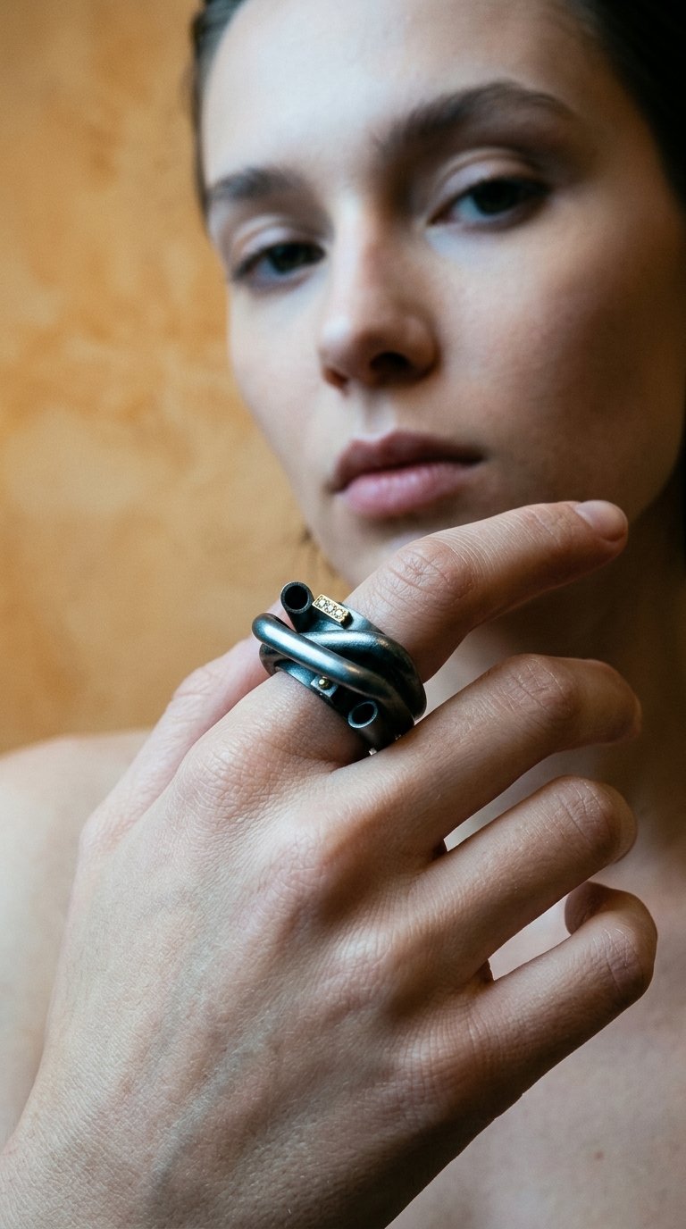 AI product shot of Blacked-out Silver, Gold & Diamonds