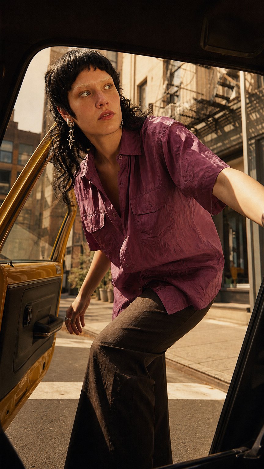 AI product shot of Vintage 80s 90s burgundy/pink short sleeve blouse | S-M