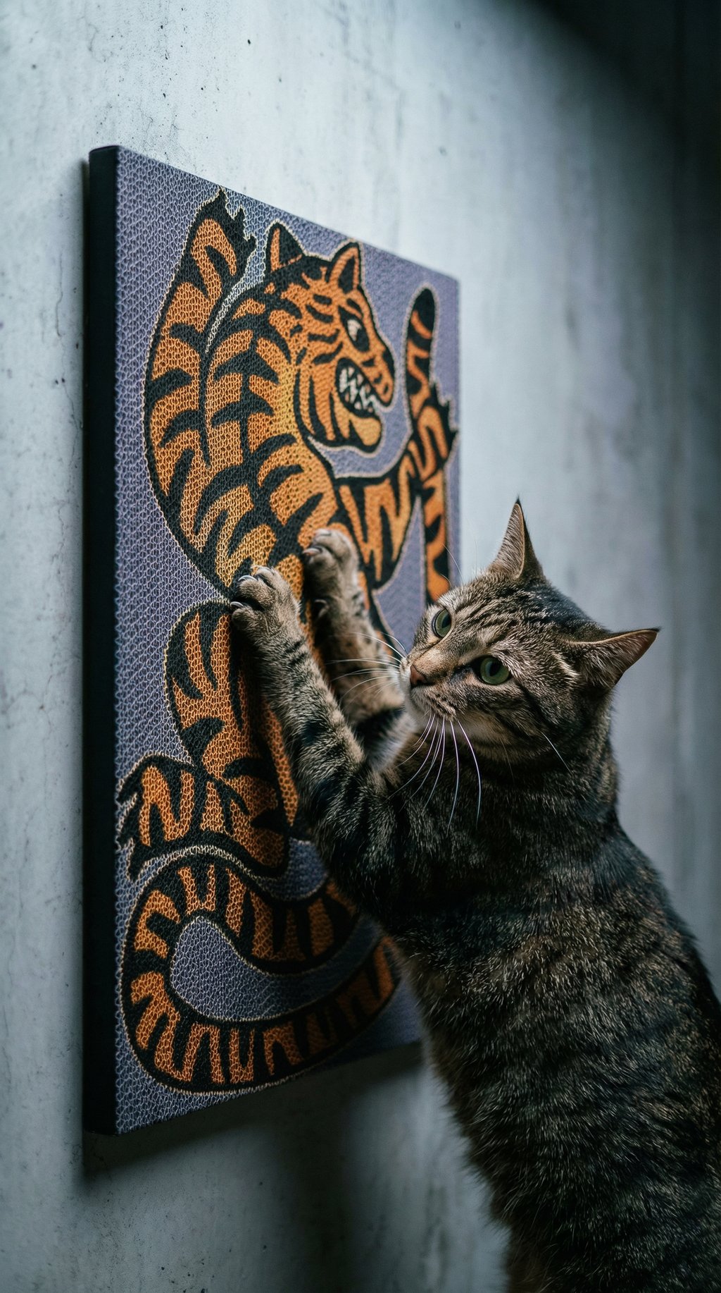 AI product shot of Asian Tiger - Luxury Cat Scratching Board