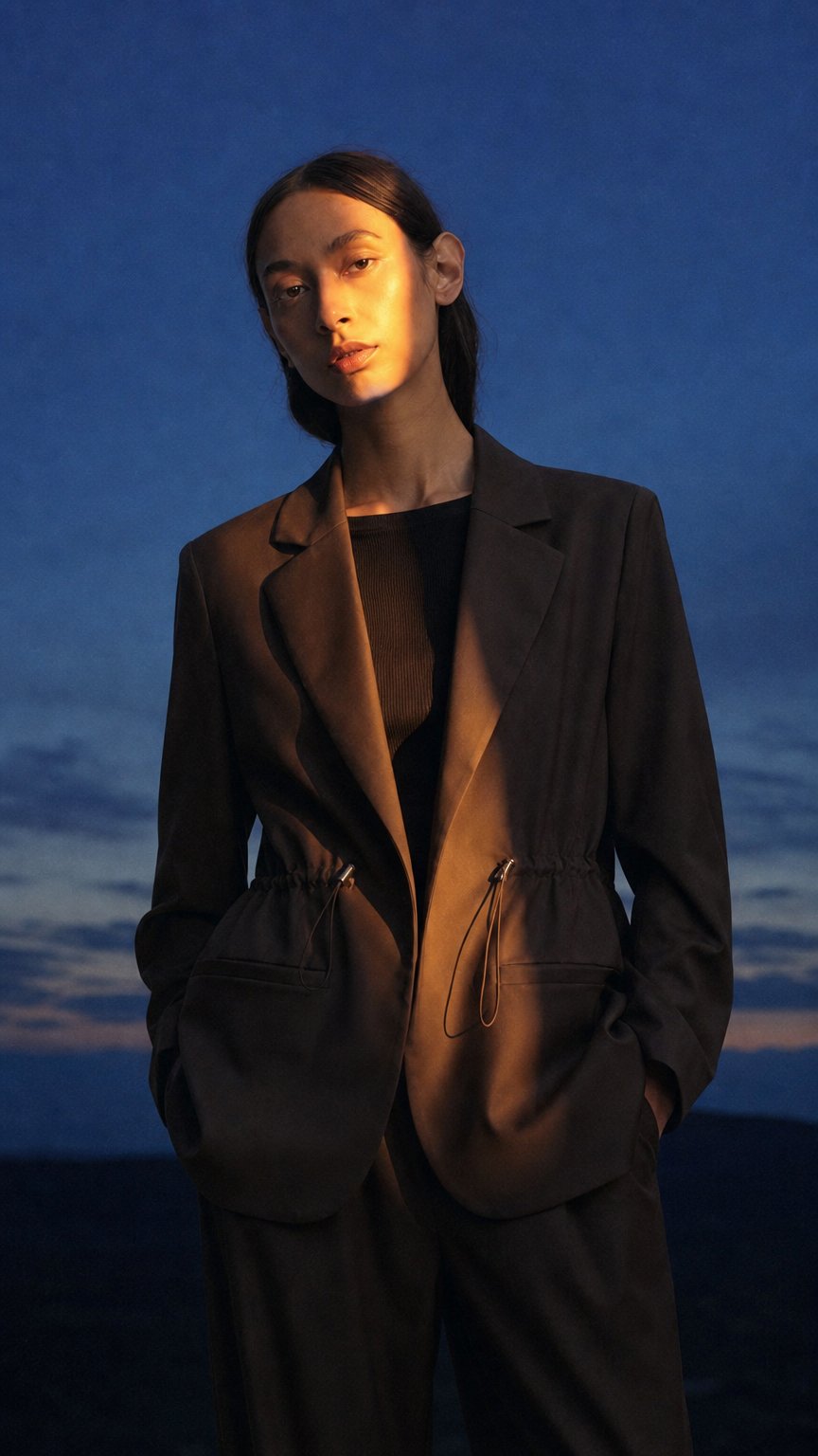 AI product shot of Cinched Blazer - Chocolate Wool
