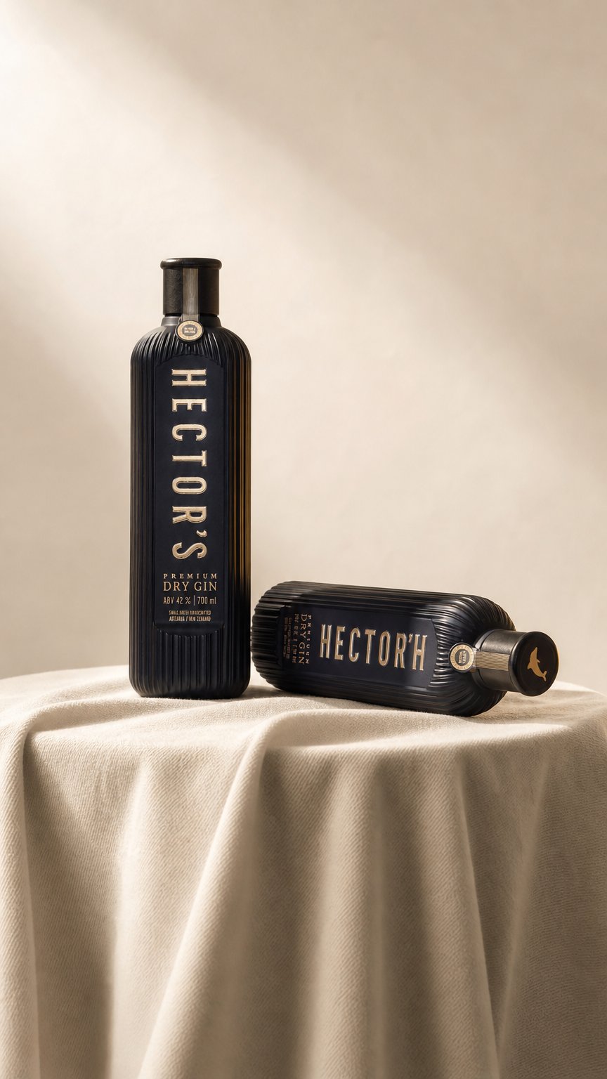 AI product shot of Hector's Premium Dry Gin