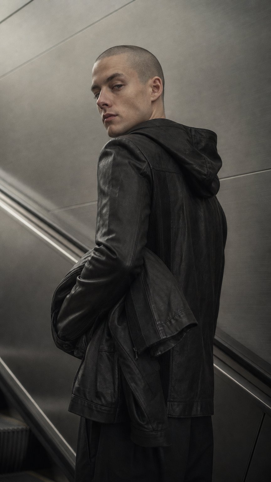 AI product shot of Hooded Single Leather Jacket -XI