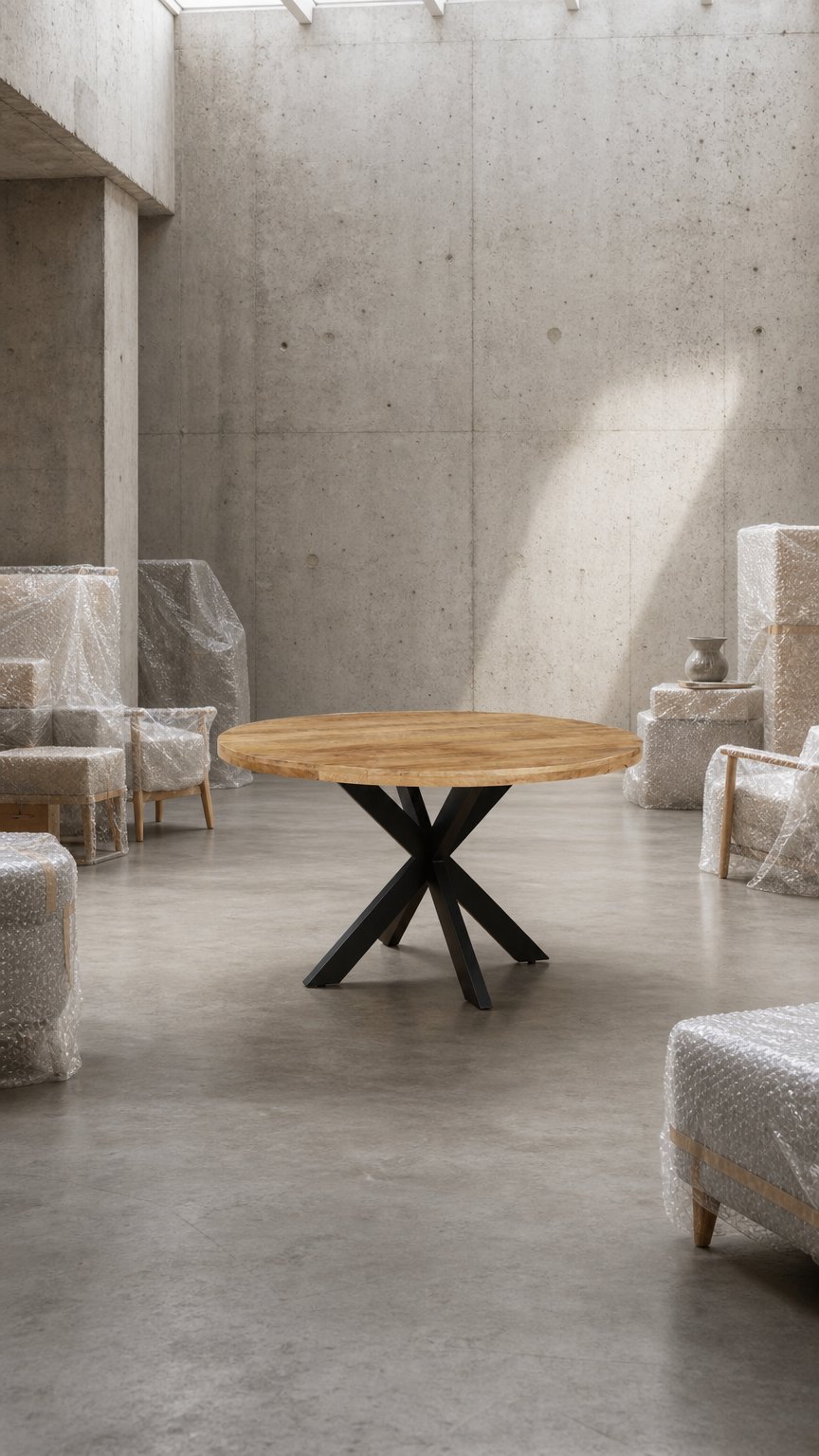 AI product shot of Eettafel Rond Edwin Mangohout Naturel