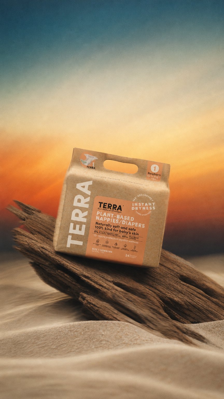 AI product shot of TERRA Plant Based Diapers