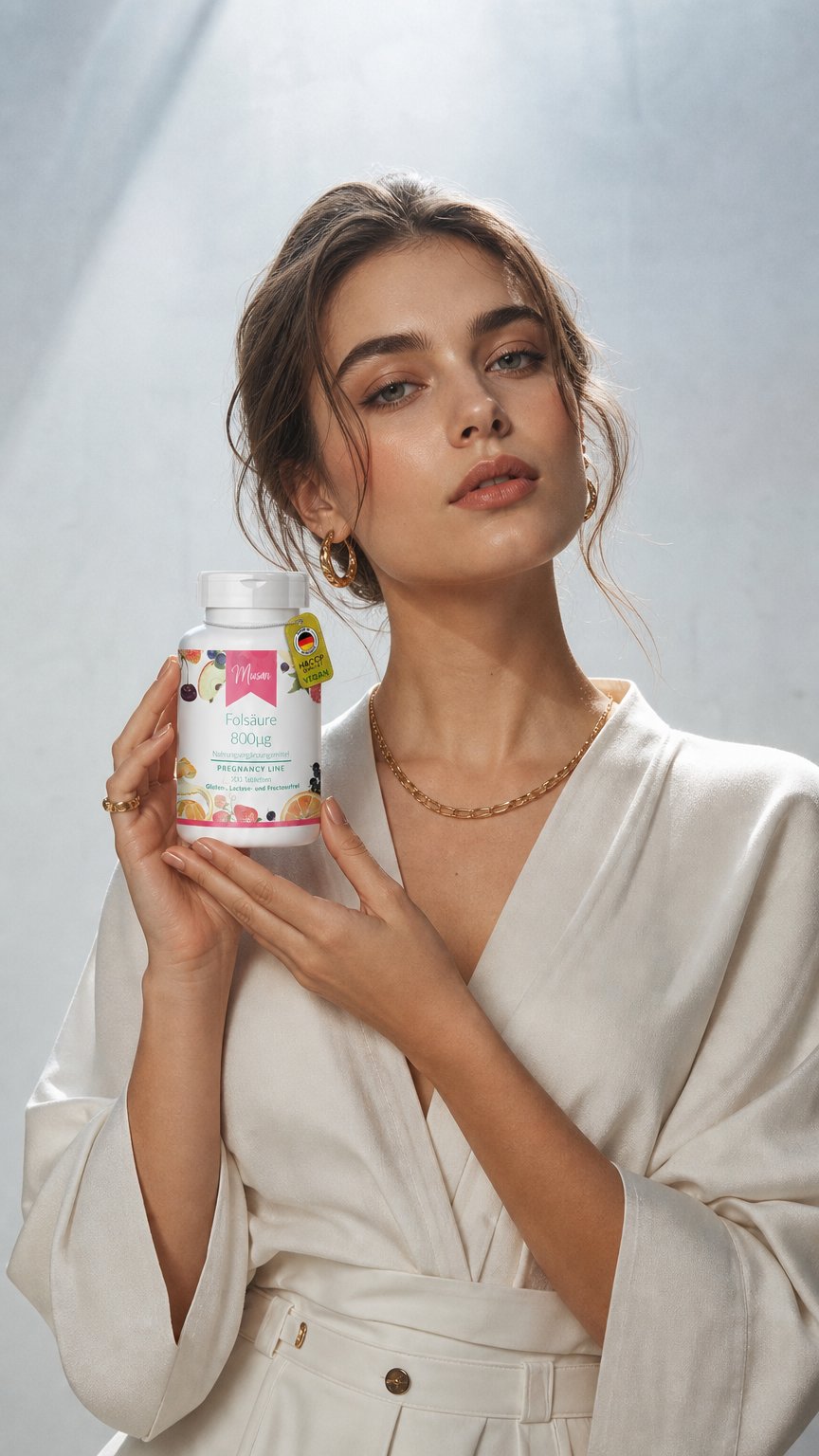 AI product shot of Folsäure 800µg - 200 Tabletten - für Schwangerschaft | Miosan
