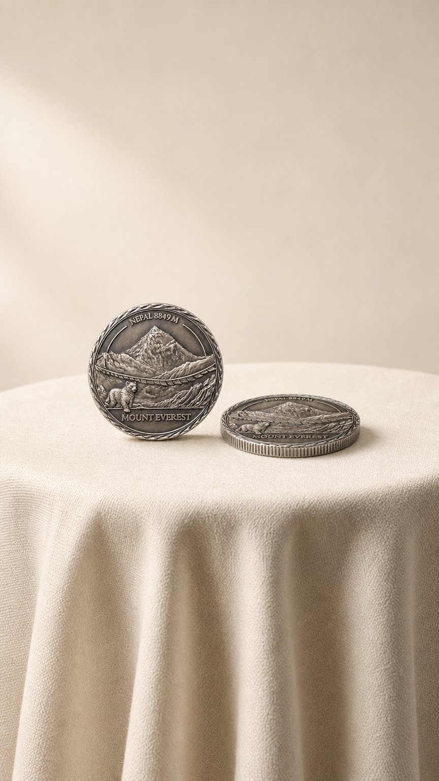 AI product shot of Mount Everest Commemorative Coin