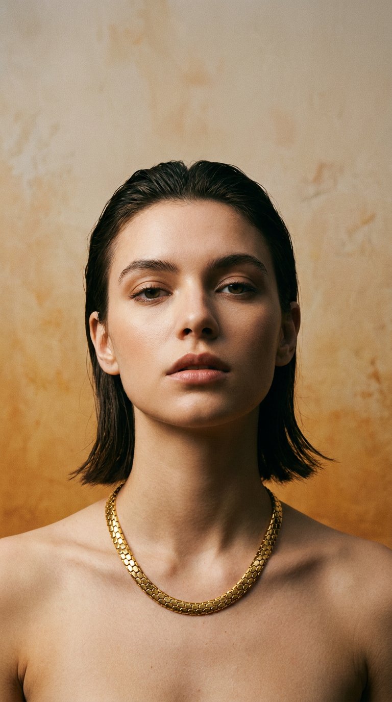 AI product shot of Real Gold Snake Chain Necklace (45 C.M) 0318 N1487