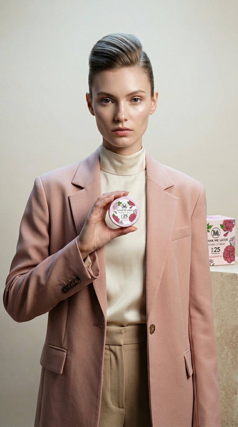 AI product shot of Rosewater Lip Balm SPF25