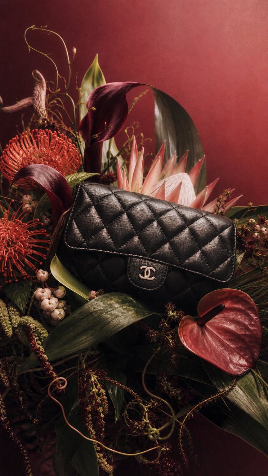 AI product shot of Lambskin Quilted Flap Cosmetic Case Black