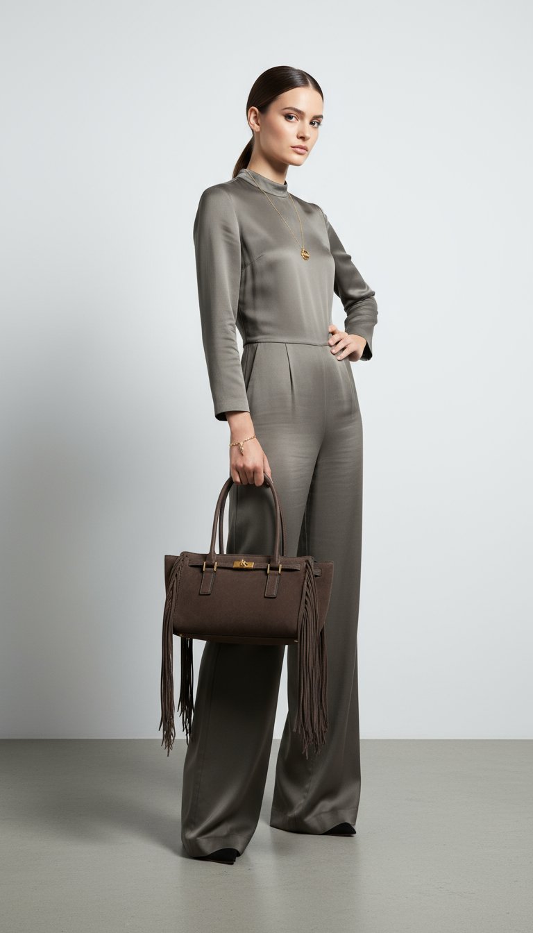 AI product shot of Hamilton Moderne Small Fringed Suede Satchel