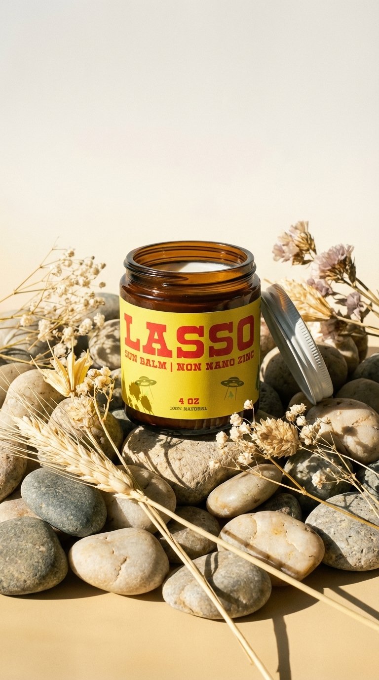 AI product shot of Lasso Zinc Sun Balm – Natural Tallow Mineral Sunscreen