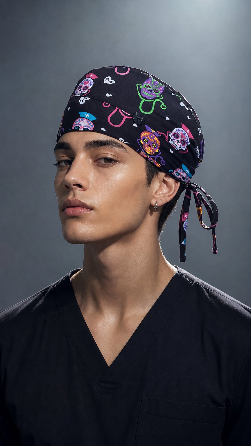 AI product shot of Czepek Maevn Elastic Button Unisex neonowe czachy