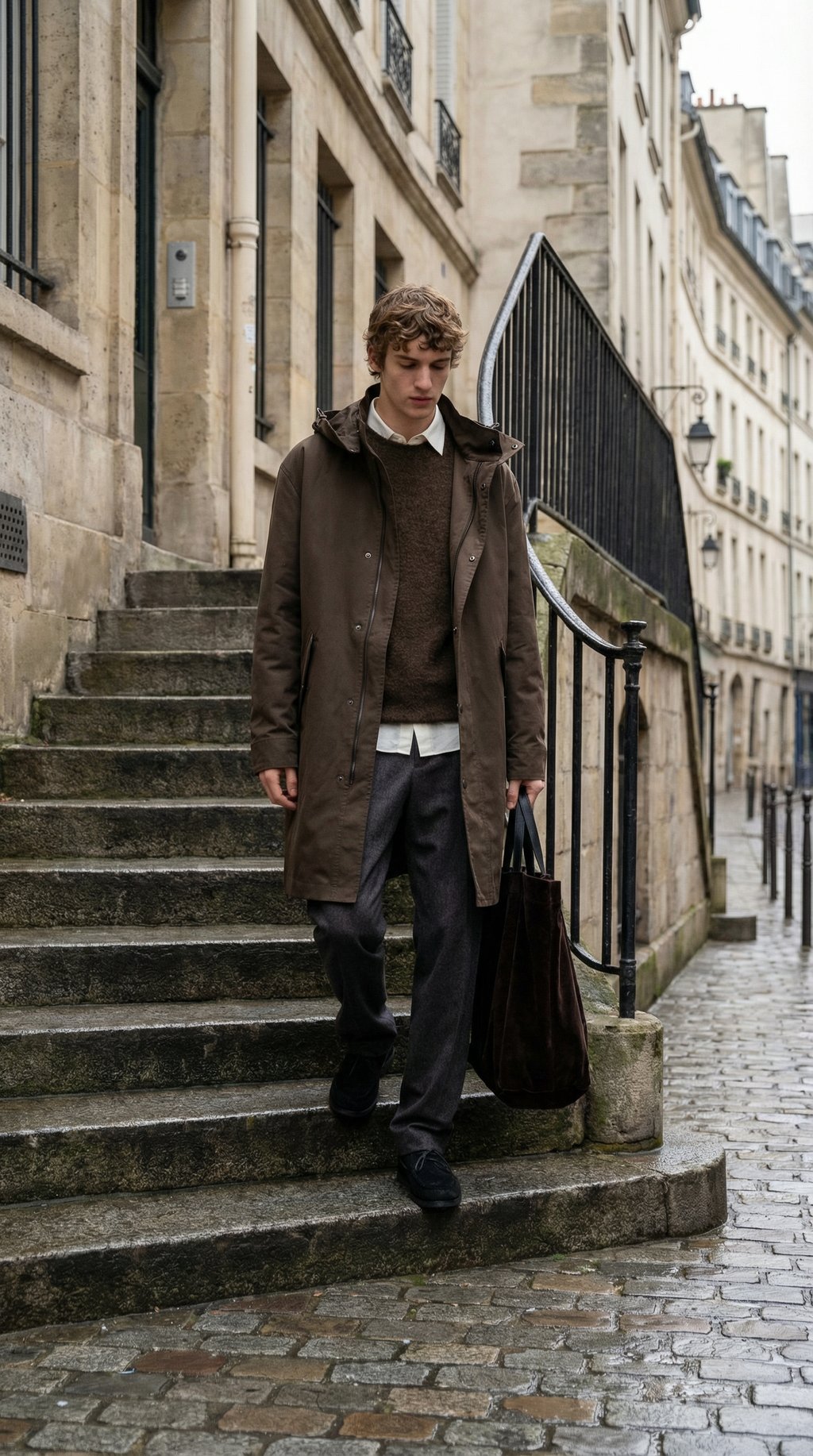 AI product shot of Langer Parka aus Funktionsstoff mit herausnehmbarem Futter
