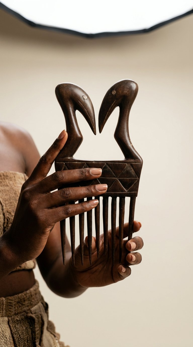 AI product shot of Chokwe Wood Hair Comb (Cisakulo)