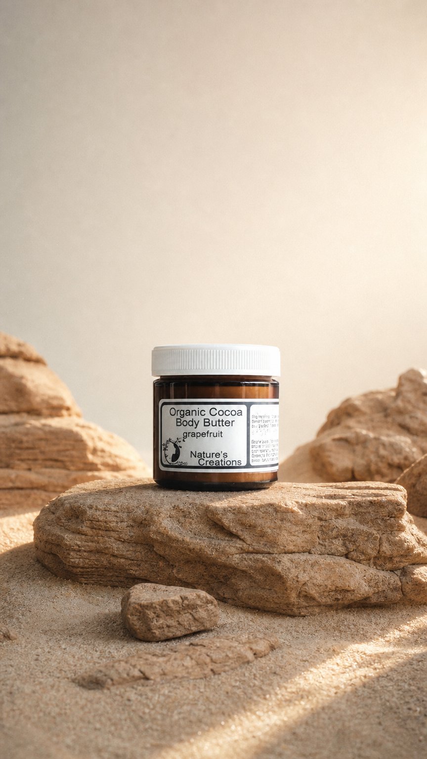 AI product shot of Organic Cocoa Body Butter - LEMON or GRAPEFRUIT