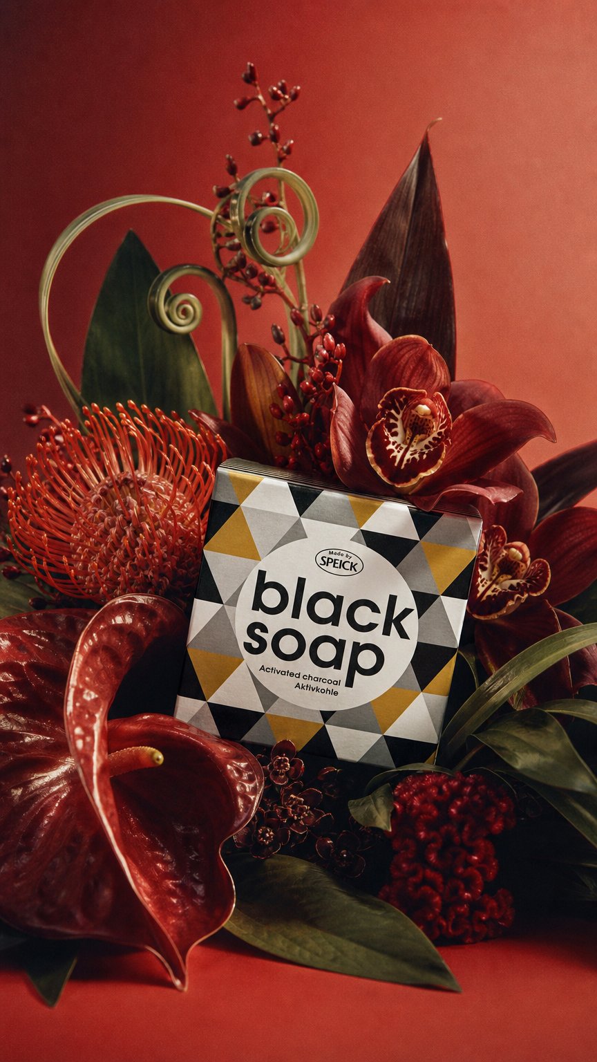 AI product shot of Black soap - Activated charcoal - Speick - 100 g