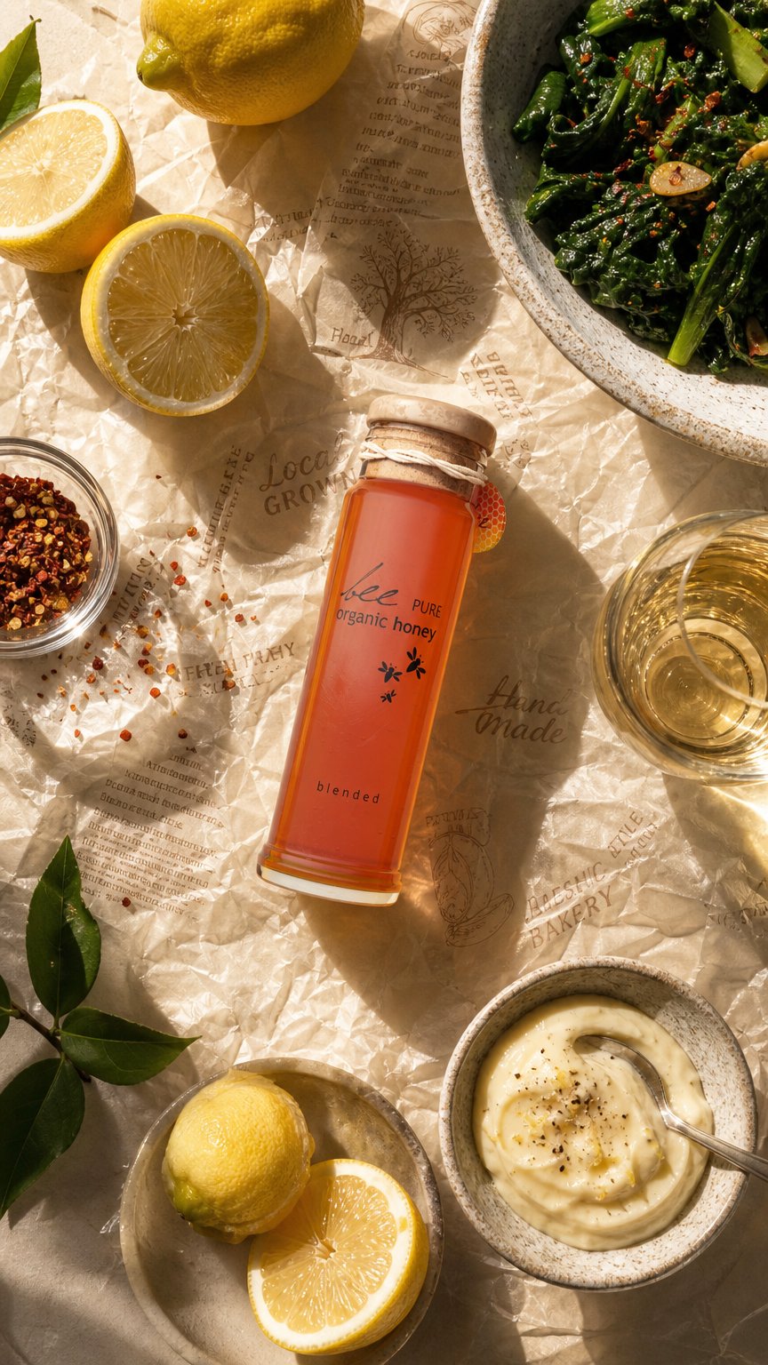 AI product shot of Honey Bottle Design