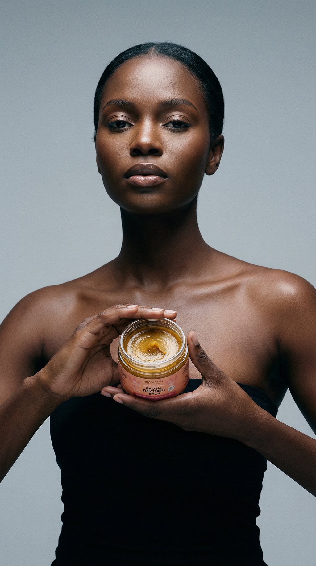 AI product shot of Afrocenchix Fortify Butter-to-Oil Batana Treatment Balm