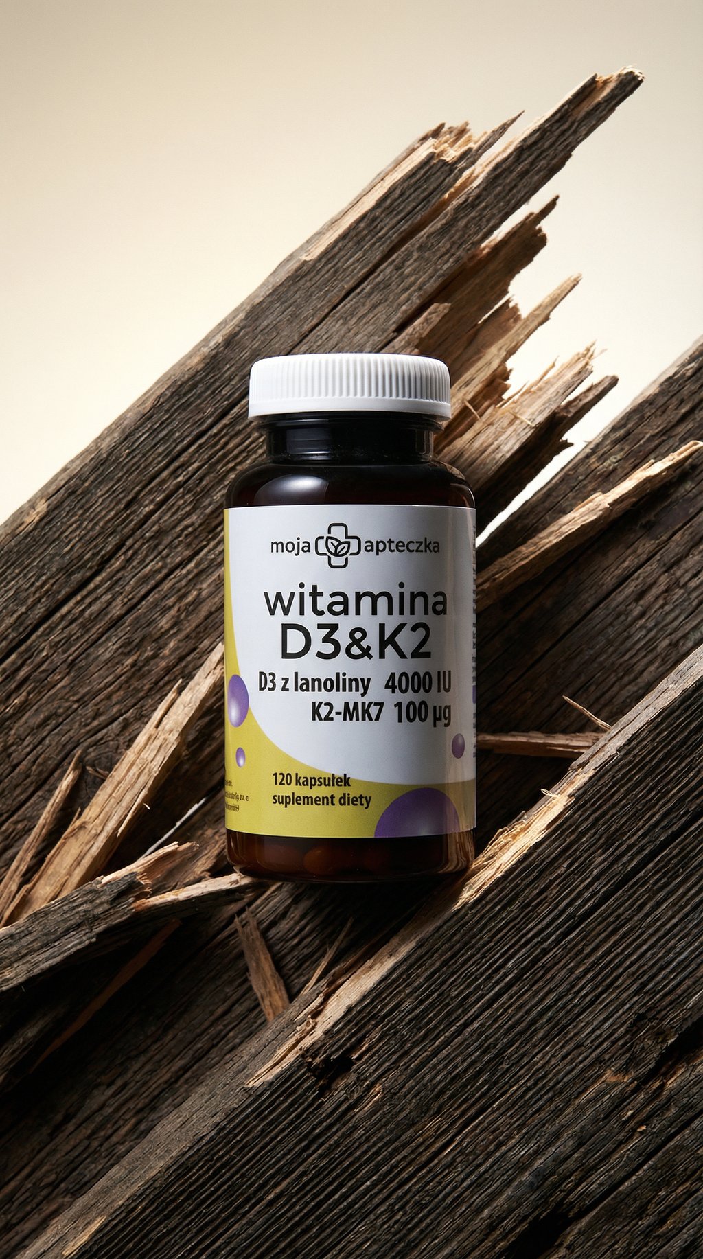 AI product shot of Witamina D3 Z Lanoliny K2 Mk7 Kapsulki