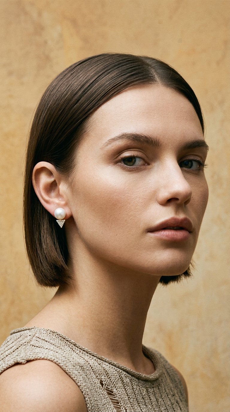 AI product shot of 14k Yellow Gold Freshwater pearl with diamond stud earring