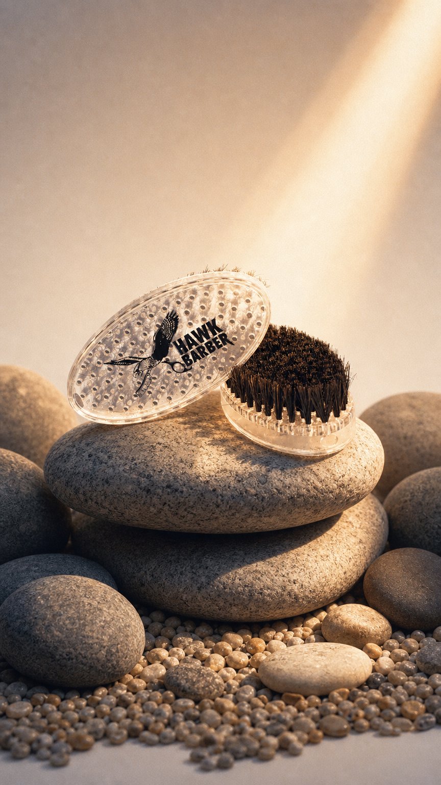 AI product shot of Hawkbarber Baardborstel met oliereservoir