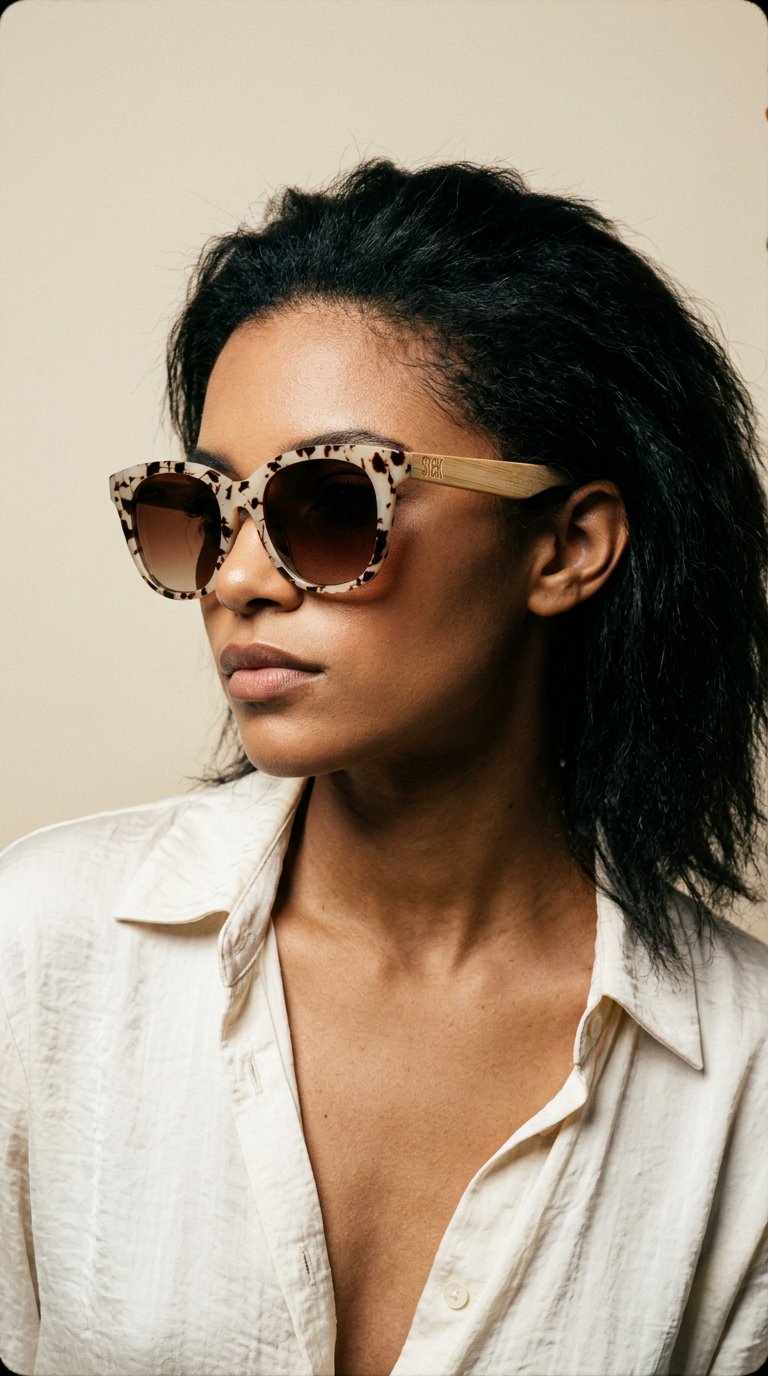 AI product shot of SOEK Sunglasses - Lila Grace Ivory Tortoise