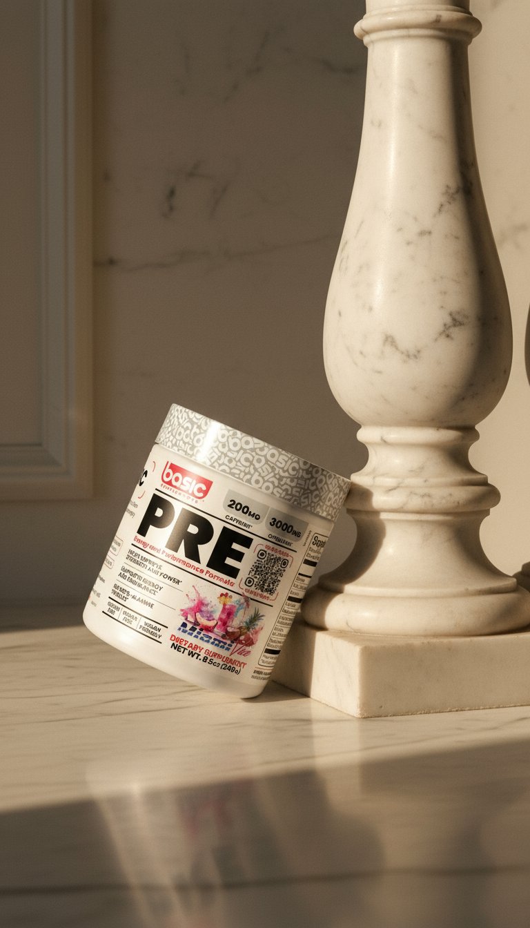 AI product shot of Basic Pre-Workout - Miami Vice