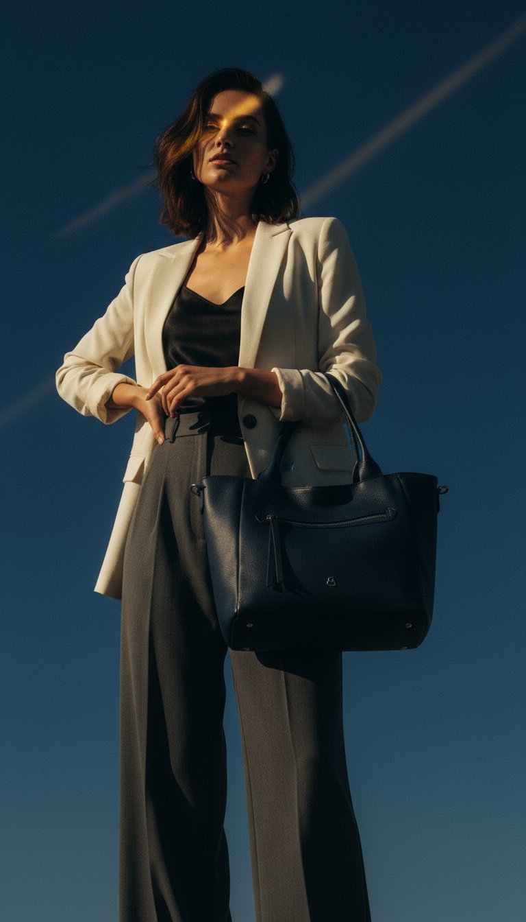 AI product shot of SILVIA MEDIA Borsa Shopping in pelle con tracolla regolabile