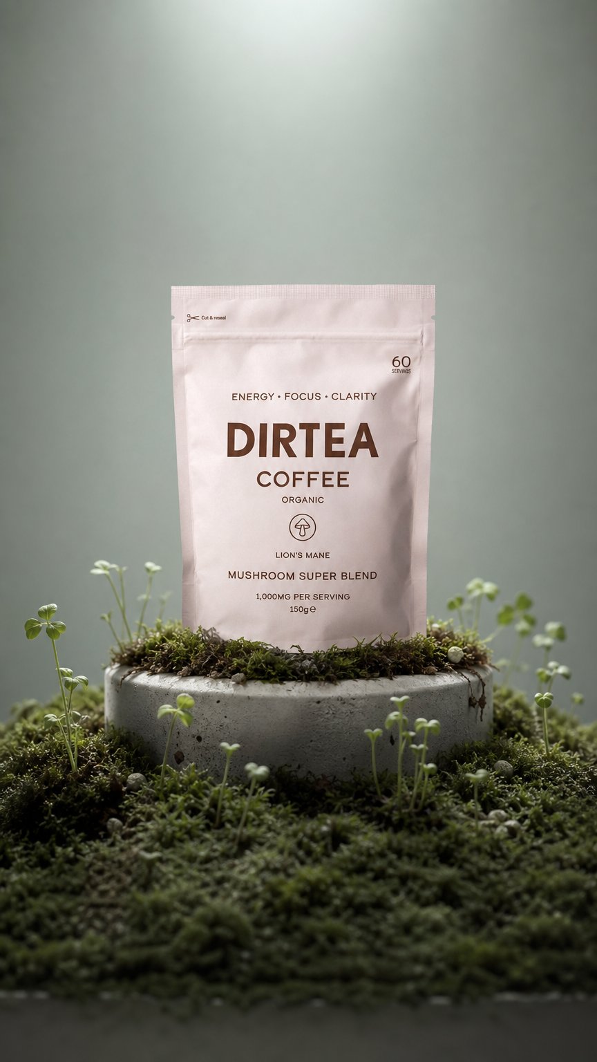 AI product shot of DIRTEA Coffee